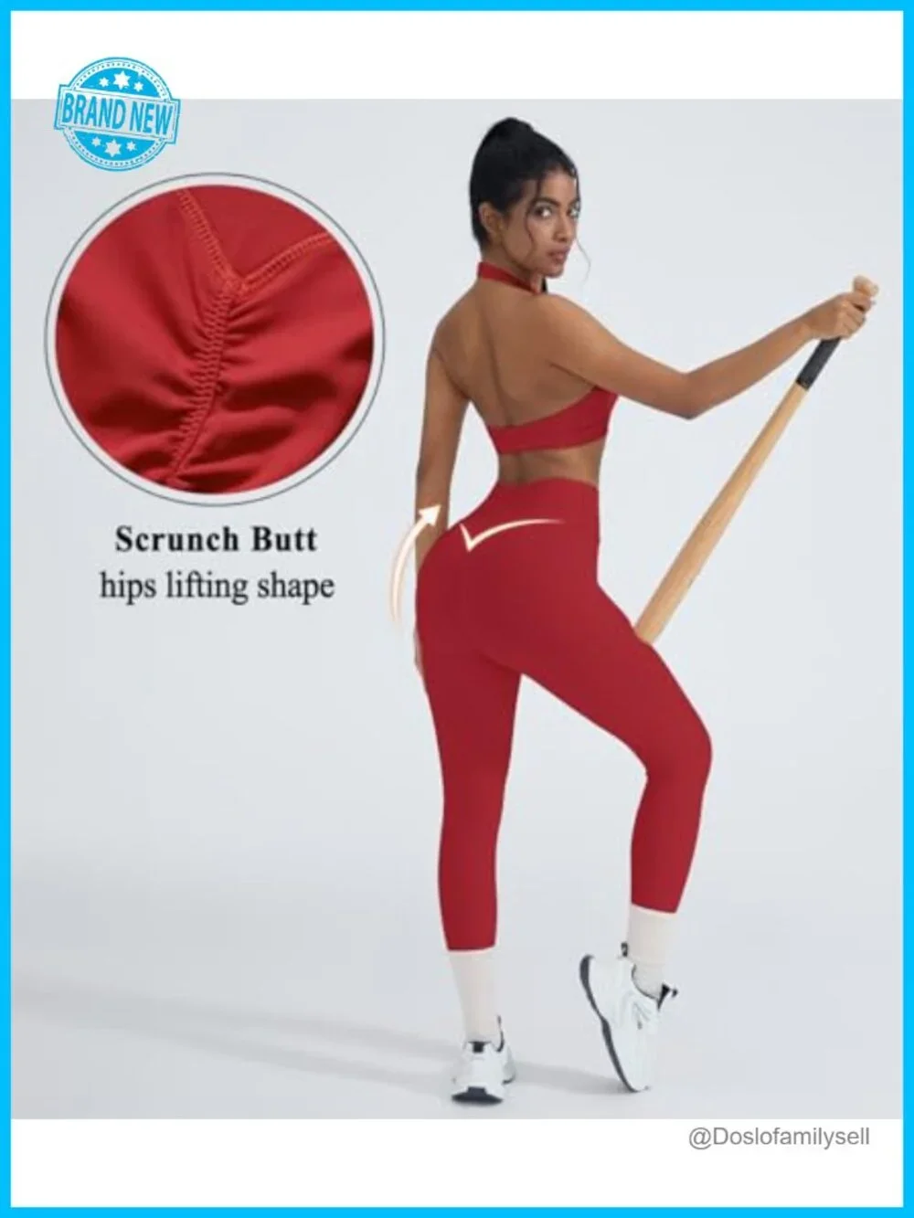 2 Piece Workout Set Halter Sports Bra Scrunch Leggings Nylon Spandex Gym